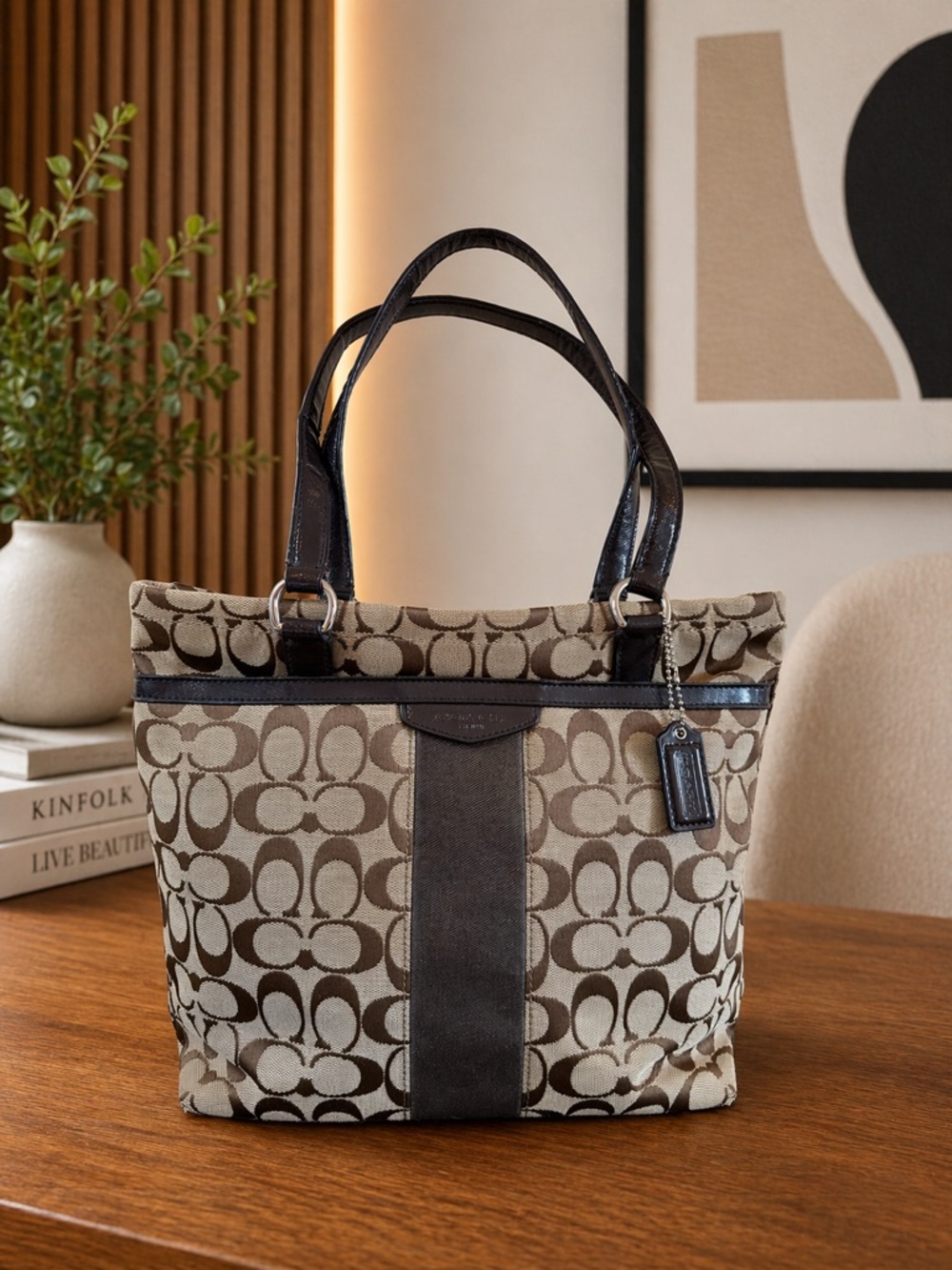 Coach Signature Stripe Canvas Tote